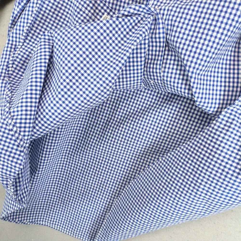 Vintage 90s Polo Ralph Lauren Regent Classic Fit Men 17 Blue Gingham Dress Shirt